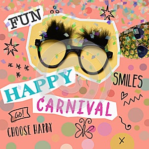 Text happy carnival in a contemporary art collage