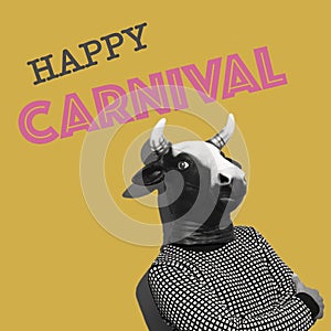 Text happy carnival in a contemporary art collage