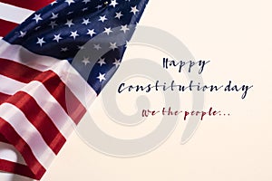 Text happy constitution day and american flag