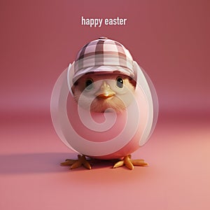 text happy easter and chick in egg, AI generated