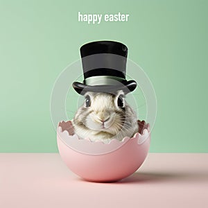 text happy easter and rabbit in egg, AI generated