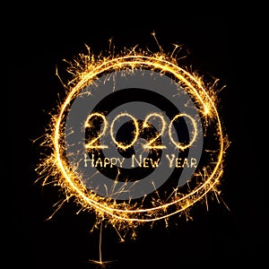 Text Happy New Year 2020 on black background