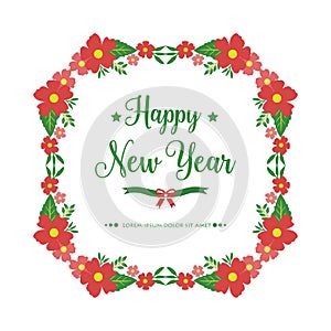 Text happy new year, with beautiful green leafy flower frame. Vector