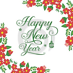 Text happy new year, with beautiful green leafy flower frame. Vector