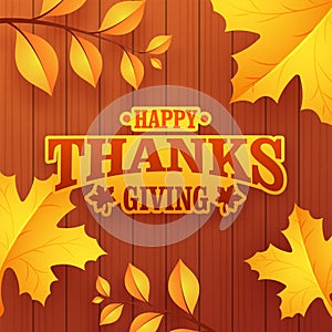 Text Happy Thanksgiving Day on wooden textured background.