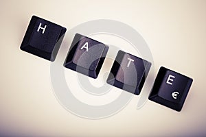 Text hate formed with computer keyboard keys