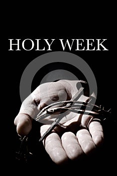 Text holy week, nail and crown of thorns