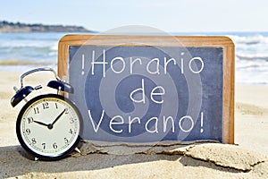 Text horario de verano, summer time in spanish photo