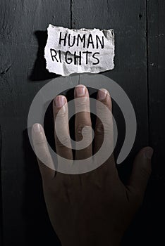 Text human rights in a piece of paper