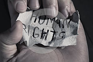 Text human rights in a piece of paper
