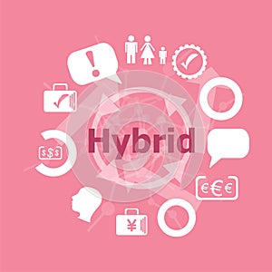 Text Hybrid. Business concept . Icons set. Flat pictogram. Sign and symbols for business, finance, shopping, communication,