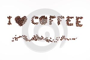 Text `I like coffee` folded from roasted coffee beans