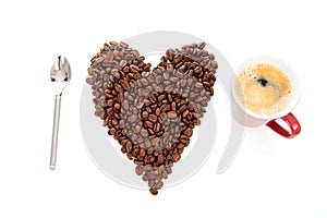 Text I love coffee in beans and cup
