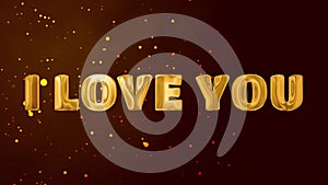 text i love you golden 3d digital technology animated on red particle background.