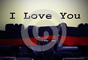 Text I Love You written with the old typewriter