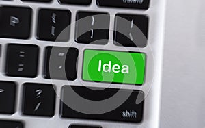 Text Idea on green button of computer keyboard