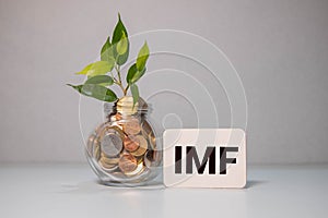 Text IMF on a notebook on the white background, business