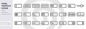 Text input field line icon set. Username, password, email, calendar, and dollar value minimal vector illustrations. Simple outline