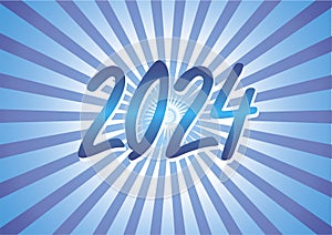 Text, inscription, 2024. New Year 2024. Lettering. Blue light rays background