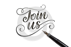 text Join Us in custom calligraphy, isolated on white background-generated by ai