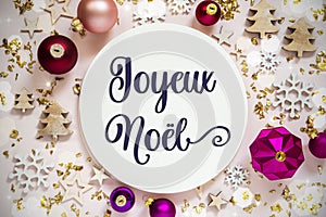Text Joyeux Noel, Means Merry Christmas, Purple Flatlay Christmas Decor