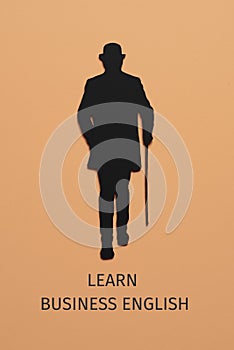 Text learn business english and silhouette of man