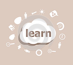 Text Learn. Education concept . Icons set for cloud computing for web and app