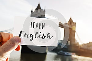 Text learn English in London, UK