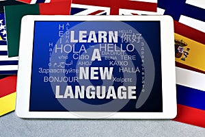 Text learn a new language in a tablet computer