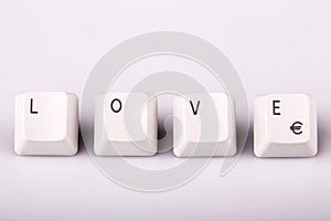 Text love formed with computer keyboard keys