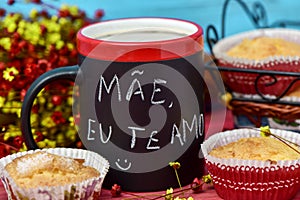 Text mae eu te amo, I love you mom in portuguese