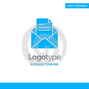 Text, Mail, Office, Pencil Blue Solid Logo Template. Place for Tagline