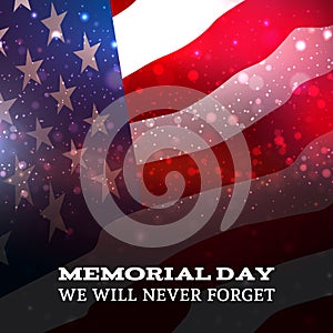 Text Memorial Day on American flag background