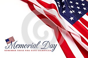 Text Memorial Day on American flag background