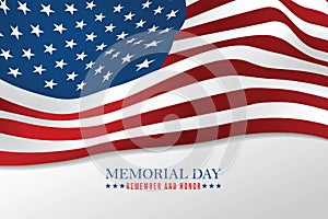 Text Memorial Day on American flag on white background. Vector illustrator