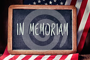 Text in memoriam and flag of the United States photo