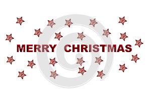 Text MERRY CHRISTMAS of red relief letters with stars on a white background
