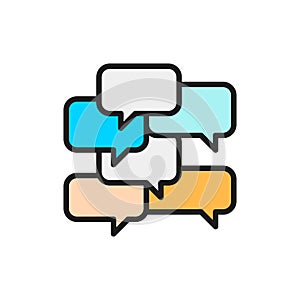 Text message boxes, speech bubbles, chat, message flat color line icon.