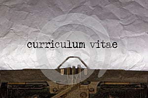 text message - curriculum vitae. Written with a vintage typewriter.