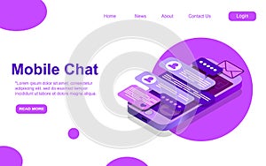 Text message isometric, mobile chat dialog, messenger concept, mobile phone keyboard, chatbot, support online, feedback