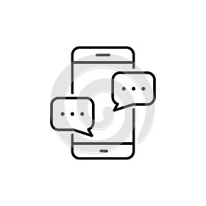 Text Message on Mobile Phone Line Icon. Smart Phone Mail Online Chat Speech Bubble Linear Pictogram. Smartphone Screen