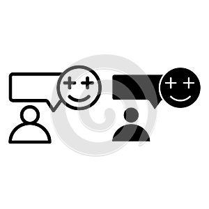 Text message and person line and glyph icon. Speech bubble with smiling emoji and user vector illustration isolated on