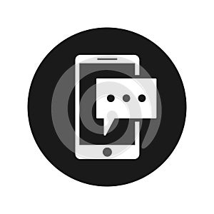 Text message phone icon flat black round button vector illustration