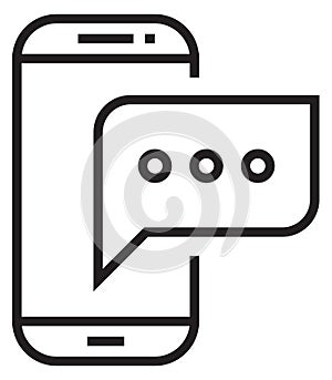 Text message on phone screen. Communication line icon