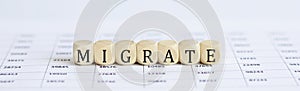 Text MIGRATE on a wooden cube blocks photo