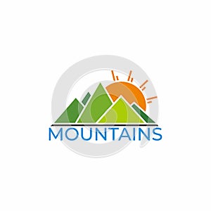 Text mountain sun geometric colorful design symbol logo vector