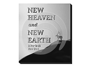 Text of New Heaven and New Earth in Book Design with White Background photo