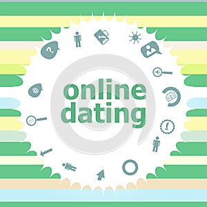 Text Online dating. Events concept . Infographics icon set. Icons of maths, graphs, mail and so on