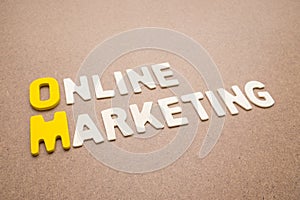 Text Online Marketing wording on brown background