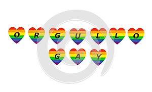 Text Orgullo gay in hearts, in english pride gay photo